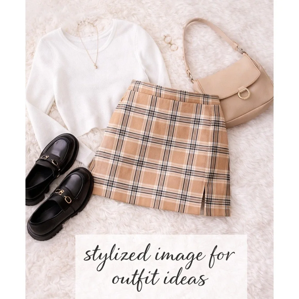 Old Money Plaid Mini Skirt Preppy Quiet Luxury Tartan Side‎ Slit Small